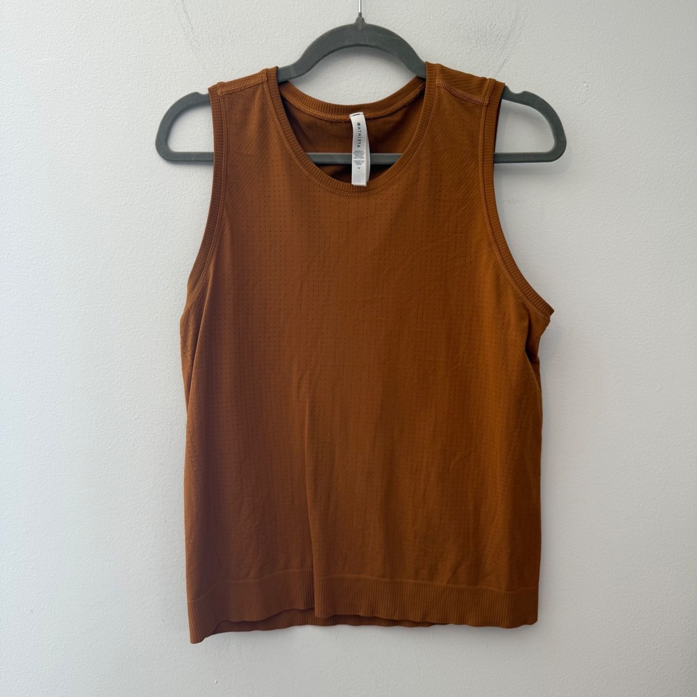 Athleta In Motion Tank Top Burnt Orange Seamless Pointelle Athletic Size M